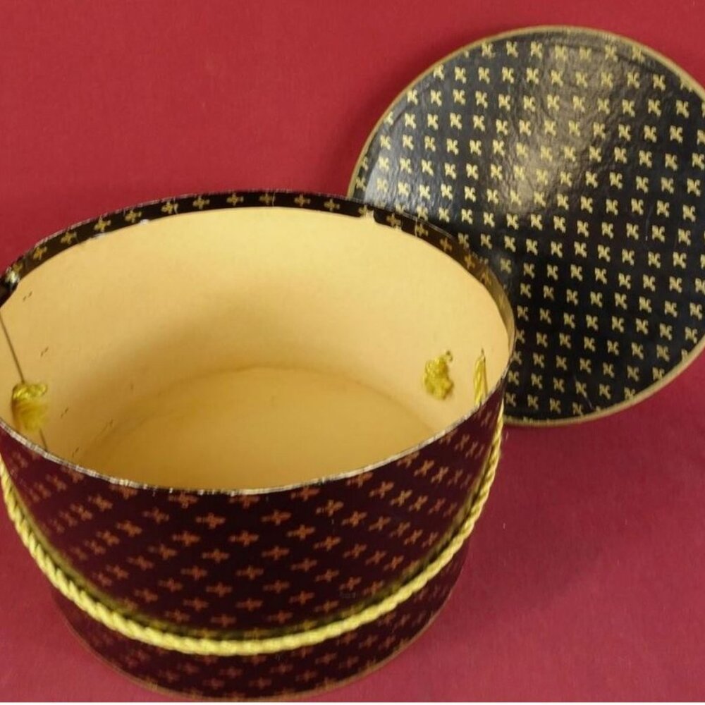 Vintage 50's Black and Gold Wallpaper Dark Academia Hatbox